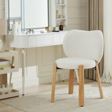 Garvee Silla De Maquillaje Comfy Con Tela Teddy, Diseño Compacto Sin Brazos, Patas De Madera, Para Dormitorio Y Oficina, Color Suave - Blanco