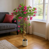Garvee Árbol Artificial Bougainvillea 120cm - Flores Rojas Realistas, Seda Alta Calidad, Maceta Blanca, para Hogar y Oficina - Rosa