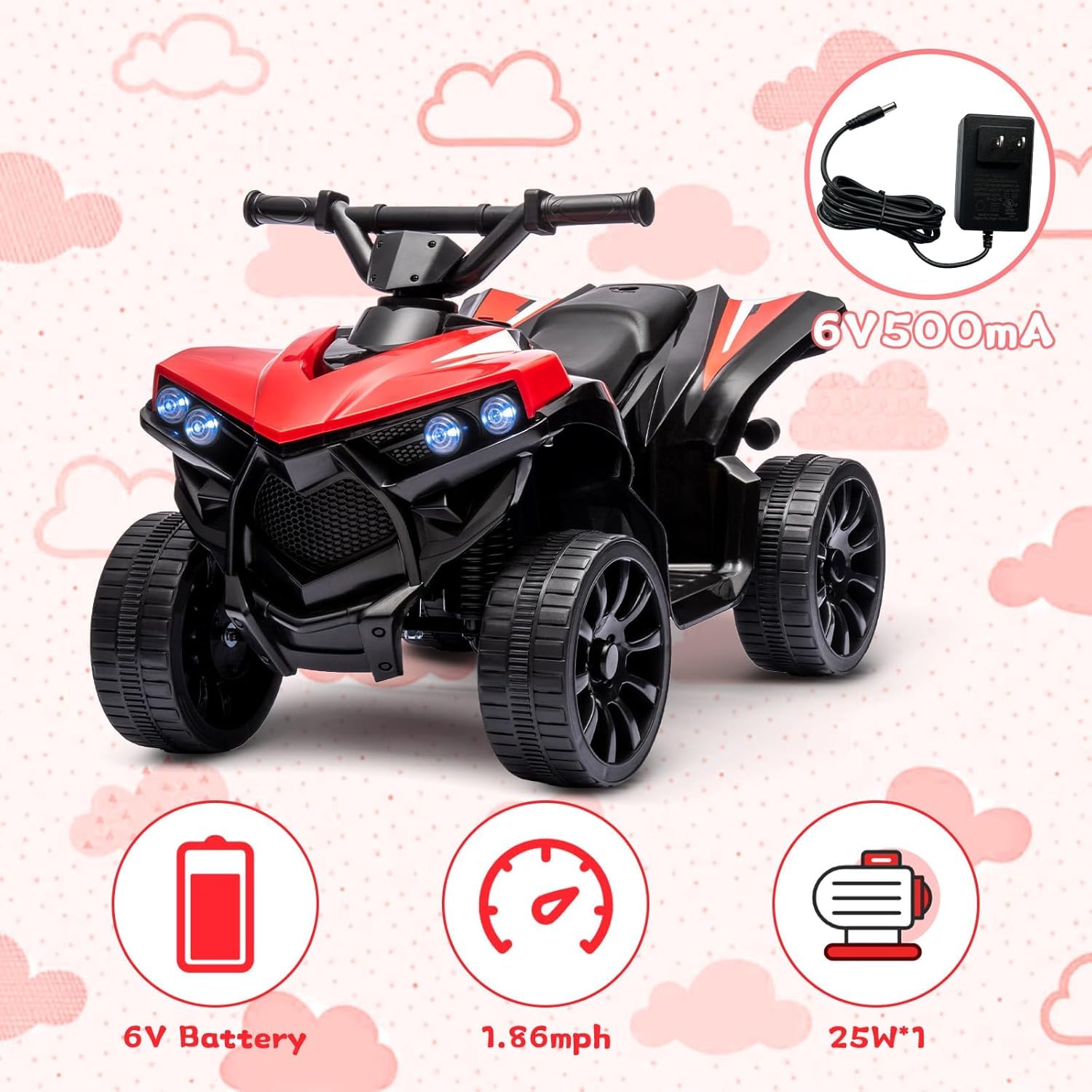 Estructura de material PP resistente y ruedas estables del mini ATV