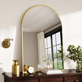 Garvee Espejo de baño Arqueado, Vidrio Templado, Marco de Aluminio Resistente a la oxidación, Deseneblado rápido, Instalación fácil, dorado 16*24”, para baño y zona de entrada - Oro