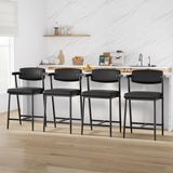 Garvee Conjunto de 4 Taburetes de Barra Altos con Reposabrazos, Asiento Acolchado y Respaldo de Madera para Cocina y Barra, Gris y Marrón, 49 × 48 × 94 cm - Negro Retro