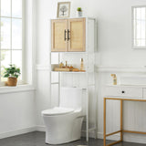 Garvee Gabinete De Almacenaje Para Baño De Ratán Madera Natural Blanco Estantes Ajustables