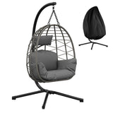 Garvee Silla Colgante de Ratán con Estructura Metálica, Resistente Hasta 150kg, Incluye Funda Protectora, Cojines Ergonómicos, Resistente Al Clima, para Jardín y Terraza - Gris