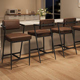 Garvee Set de 6 Taburetes de Bar con Reposabrazos y Respaldo, Altura de Mostrador, Cojín Grueso, Patas Metálicas Reforzadas, PU Impermeable para Cocina y Barra, Negro - Marrón
