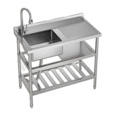 Garvee Fregadero Comercial Independiente Acero Inoxidable 99 cm Fregadero Único Tablero Drenaje Estantes Almacenaje Grifo Giratorio 360° Cocina Interior Exterior - Seno Izquierda