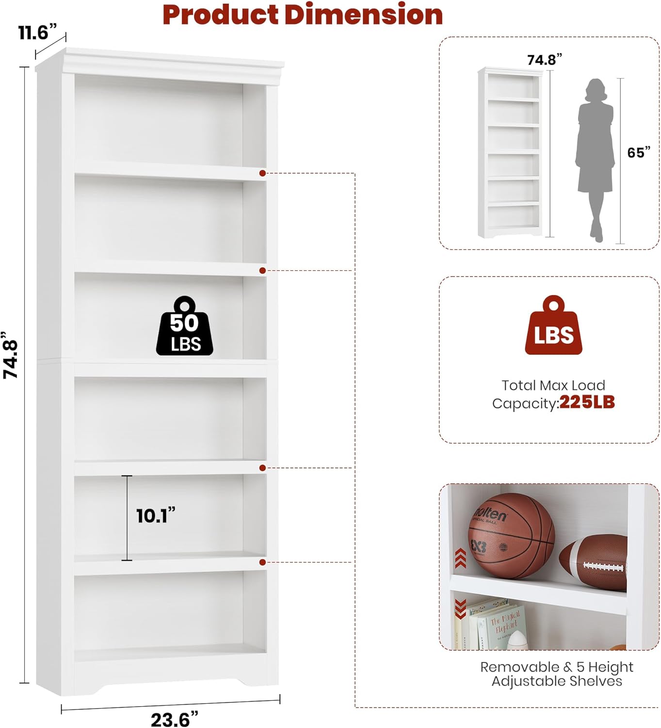 Garvee Estantería de Granja 191cm de Alto con 2-6 Niveles Ajustables, MDF Duradero, Diseño Elegante, Antivuelco, para Sala y Oficina, Versátil y Estable