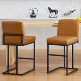 Garvee Taburetes de Bar Set de 2 24in Altura Contador Cuero PU Resistente Espuma Alta Densidad Acero Estable Antideslizante Cocina Moderna - Marrón