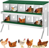 Garvee Caja de Nido para Gallinas 10 Compartimentos con Soporte Metálico, Acero Galvanizado 0.7mm, Recogida Automática de Huevos, Granjas Huertos, Verde - Verde