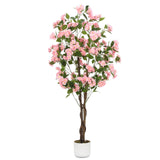 Garvee Árbol Artificial Osmanthus 152cm con 252 Flores Blancas, Tronco de Madera Natural, Maceta Negra para Interior y Exterior, Realista y Duradero - Rosa