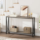 Garvee Mesa Consola de Entrada de Dos Niveles con Espacio de Almacenamiento, Mesa Sofá Estrecha de 109 cm, Diseño Industrial en V, Gris - Gris