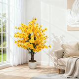 Garvee Árbol Artificial Wintersweet 91cm con Flores de Ciruelo, Realista y Siempre Verde, Maceta Negra, Decoración Interior y Exterior - Yellow 3Ft