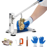 Garvee Set Profesional de Cuchillos para Ostras - Acero Inoxidable Ajustable, Mango Ergonómico, Guantes Anticorte, Base Antideslizante para Cocina y Restaurante - Plata