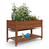Garvee Jardinera Elevada Móvil 122×61×81 cm con Ruedas Bloqueables y Estante, Madera de Cedro Natural, para Patio y Terraza, Diseño Ergonómico, Revestimiento Impermeable - Marrón Bellota
