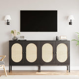 Garvee Sideboard Rattan 2 Puertas Ajustables MDF 30mm Metal Elegante Para Cocina Sala Pasillo 80x40x83 cm Natural