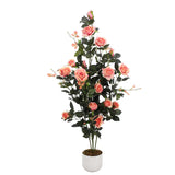 Garvee Árbol De Rosas Artificial Rosa Blanco 75-150cm 30 Rosas Realistas Tronco De Madera Hojas Texturizadas PE-Rattan Interior Exterior - Rosa