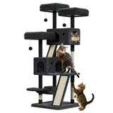 Garvee Árbol para Gatos Grande 168 cm Multi-Niveles con Condos, Hamaca, Poste de Sisal, Perchas y Bolas Colgantes para Interior, Estable y Cómodo, Beige - Gris Oscuro