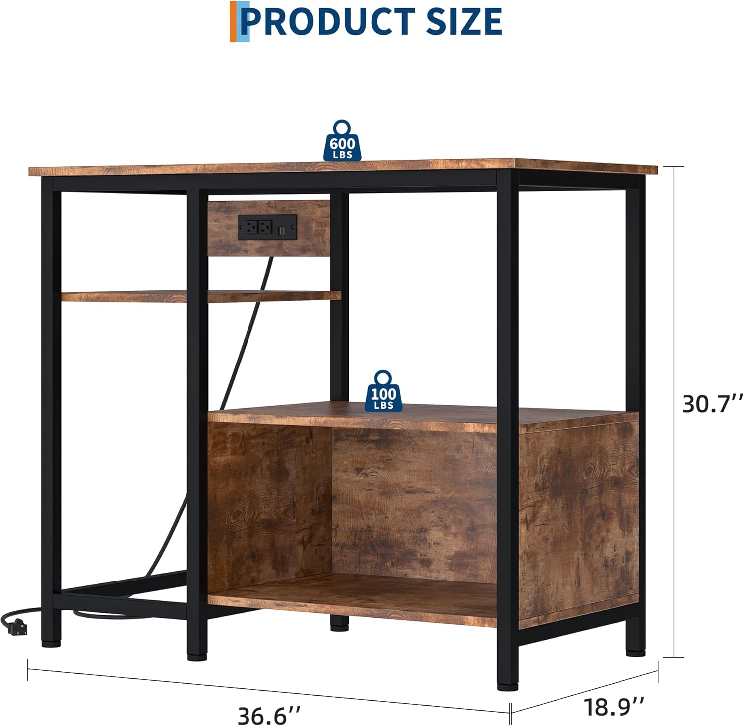 Garvee Soporte para Acuario de 40 a 50 Galones con Enchufes Integrados Mesa para Pecera y Terrario Estructura de Metal y Madera Carga Máxima de 300 kg 93x48x78 cm Marrón