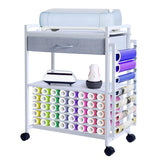 Garvee Carro Organizador para Manualidades con Ruedas y Cajón, Soporte para Vinilo, Estación de Trabajo Móvil, MDF y Metal, Negro - Blanco