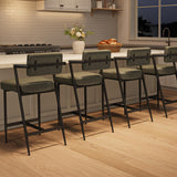 Garvee Conjunto de 4 Taburetes de Barra con Reposabrazos y Respaldo, Altura de Mostrador, Cuero PU Impermeable Verde Rústico para Cocina e Isla, Patas Metálicas Reforzadas, Cojín Grueso - Verde Retro