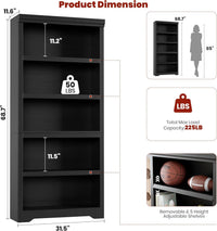 Garvee Estantería de 5 niveles ajustable 175cm de alto, MDF resistente, negra, para sala y oficina
