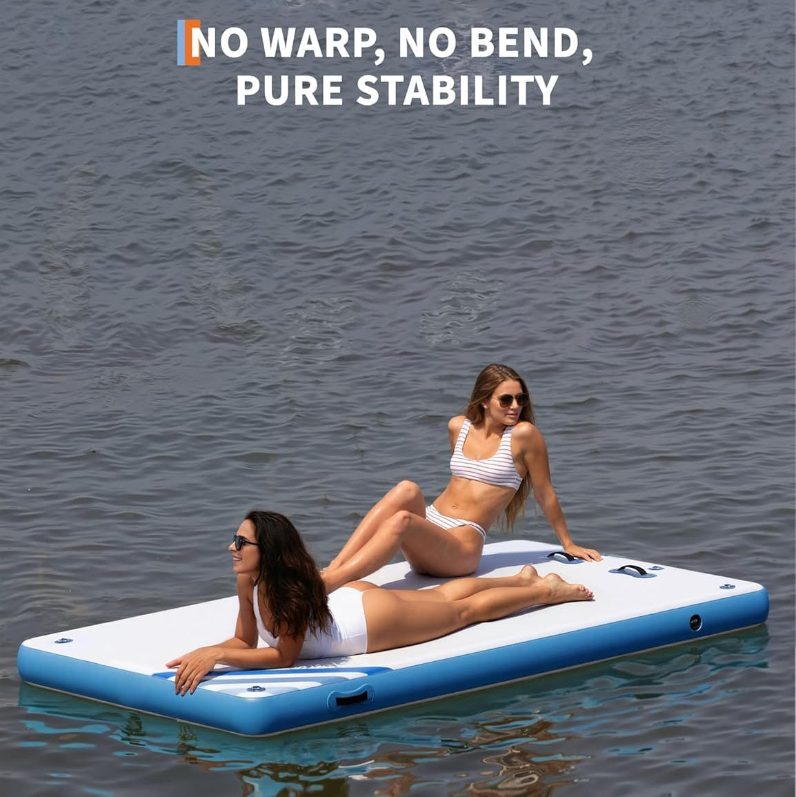Garvee Plataforma Inflable Flotante 244x183 cm con Escalera de Cuerda, PVC Resistente para Piscina y Playa, Superficie Antideslizante, Anclaje Seguro