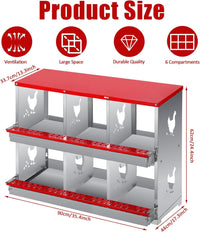 Garvee Caja de Nido para Gallinas 2 Capas 6 Compartimentos con Patas, Acero Galvanizado, Con 6 Huevos Falsos, Impermeable Antióxido, Montable en Pared, Rojo