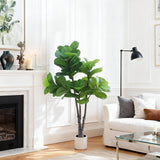 Garvee Árbol Artificial Ficus Lyrata 150 cm - Hojas Realistas, Ramas Ajustables, Maceta Blanca - Decoración Interior y Oficina - 150Cm