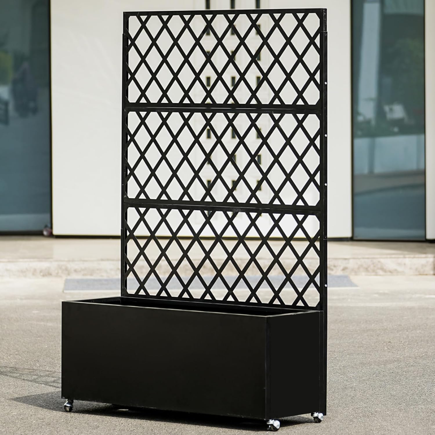 Garvee Jardinera Elevada de Acero Galvanizado Enrejado Ruedas Bloqueables Con Drenaje Fácil Montaje Resistente Versátil 89x180cm Patio Balcón Negro