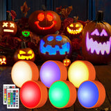 Garvee Decoración de Halloween Calabaza con Luz LED, con Control Remoto y Temporizador, 16 Colores RGBW, 6 PCS, Decoración de Halloween - RGBW (rojo, verde, azul, blanco)