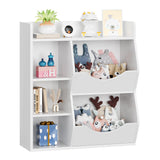 Garvee Estante almacenamiento juguetes melamina 2 niveles dos compartimentos laterales 81.5x38.5x91.5cm con protección anti-volcado interior dormitorio niño sala juegos blanco - Blanco