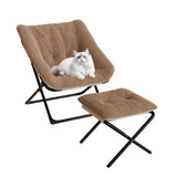 Garvee Silla Lounge Extra Grande con Marco de Metal, Piel Sintética Ultra Suave, Plegable y Estable para Dormitorio y Sala, Café - Café