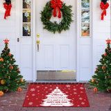 Garvee Felpudo Decorativo Navideño Árbol De Navidad Y Copos De Nieve Alfombra De Bienvenida Interior 40x80cm Antideslizante - Fondo Rojo Cubierto de Copos de Nieve - Árbol de Navidad Grande con Letras