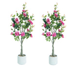 Garvee Árbol de Rosas Artificiales Rojas 120cm, 2 Unidades, con Maceta Blanca, para Decoración Interior Estilo Nórdico - Rosa Fucsia-2 piezas