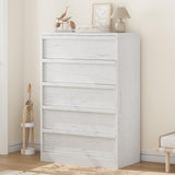 Garvee Cómoda vertical con manijas de madera, material PB, 5 cajones, color blanco antiguo - Blanco