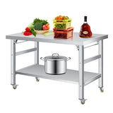 Garvee Mesa Plegable De Acero Inoxidable 36x24 Doble Nivel Con Ruedas Con Freno Para Cocina Y Camping Acero 201 Resistente Y Versátil - Con Ruedas