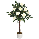 Garvee Árbol De Rosas Artificial Rosa Blanco 75-150cm 12-45 Flores Realistas Tronco De Madera Natural Interior Exterior - Blanco