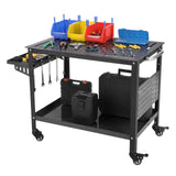 Garvee Mesa de Soldadura Portátil con Ruedas, Acero Resistente 544 kg, 91 × 61 cm, Móvil para Talleres y Soldadura, Bandeja y Estante, Color Negro - Negro