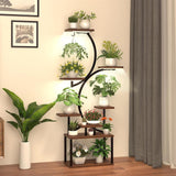 Garvee Pflanzenregal con Luz de Crecimiento, 8 Niveles, 150cm, Metal y Madera, Estante Curvado para Interior, Jardín, Balcón, Sala, Dormitorio