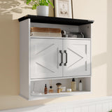 Garvee Gabinete de Pared para Baño con Puertas de Granero, Estante Ajustable, Madera Blanca, 64 × 60 × 23 cm, Almacenamiento Versátil para Cocina y Entrada - Blanco