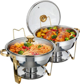 Garvee Juego De 4 Bandejas Calentadoras Redondas 5QT Acero Inoxidable Oro Plata Para Eventos Y Banquetes - Oro