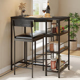 Garvee Juego De Comedor Moderno 3 Piezas Con Mesa Y 2 Taburetes Tapizados, Marco Metálico, Portabotellas Integrado Para Cocina Y Apartamento, Compacto, Gris - Negro
