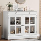 Garvee Aparador Buffet de Madera Robusto con Puertas de Cristal Almacenaje Ajustable y Cajones para Comedor y Cocina Blanco