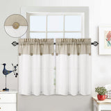 Garvee Vitrage Set De 2 Cortinas Pequeñas Patchwork Beige Con Botones Para Cocina 69x91 cm Decorativas Lino Look - Color Natural