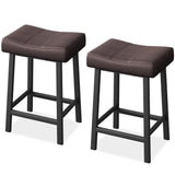 Garvee Set de 2 Sillas de Sella Modernas para Bar 60.96cm, Material MDF+Hierro+PU+Espuma, Diseño Curvado Ergonómico para Cocina de Hogar, Marco Negro y Asiento Marrón - Marrón