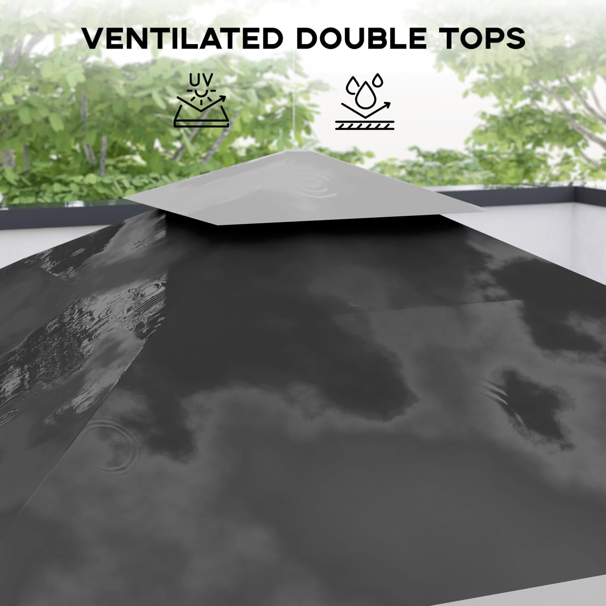 Garvee Carpa Gazebo Plegable 366x366 cm con Alero Retráctil de un Solo Toque y Mosquitera Estructura de Acero Resistente Altura Ajustable Impermeable Eventos al Aire Libre Gris Oscuro y Gris Claro