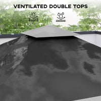 Garvee Carpa Gazebo Plegable 366x366 cm con Alero Retráctil de un Solo Toque y Mosquitera Estructura de Acero Resistente Altura Ajustable Impermeable Eventos al Aire Libre Gris Oscuro y Gris Claro