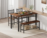 Garvee Conjunto de Comedor de 4 Piezas de MDF y Metal Mesa con Estante Banco y 2 Sillas Marrón Rústico
