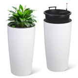 Garvee Macetas Altas 30 in Para Exterior Con Riego Automático Y Monitor De Agua, Plástico Resistente, Drenaje Y Asa Oculta, Jardines Y Terrazas, Color Clásico - Blanco