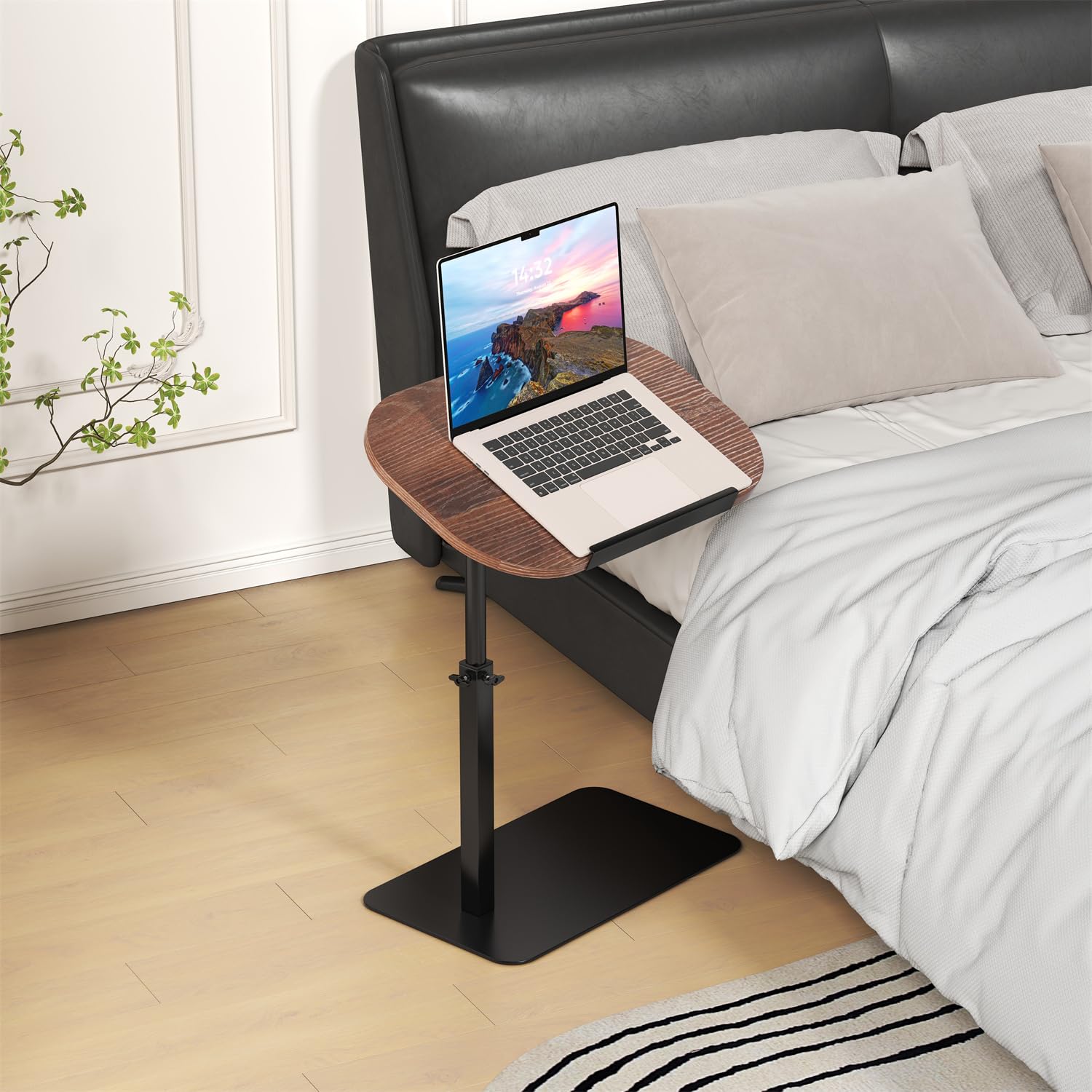Mesa auxiliar en forma de ce ajustable con resorte de gas color nogal Garvee