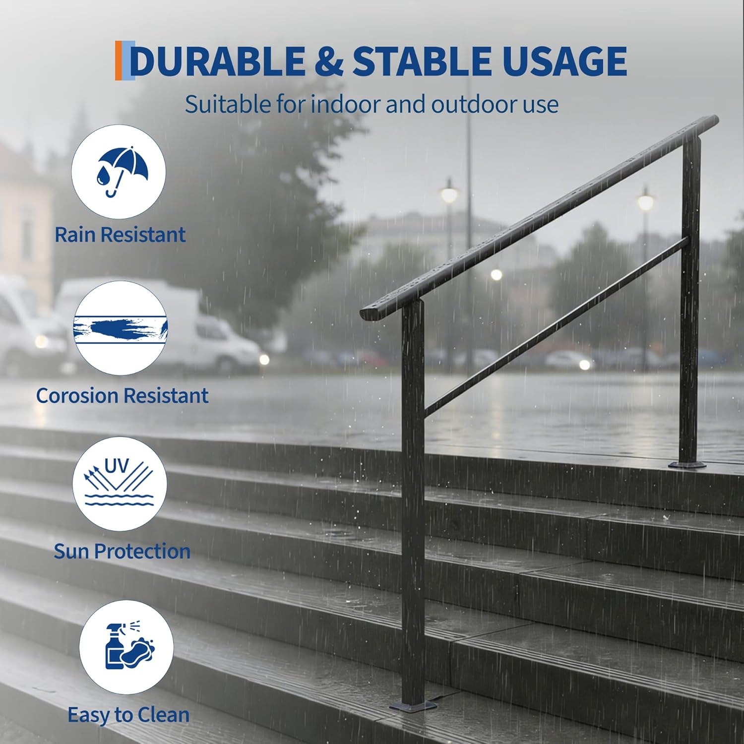 Garvee Barandilla para Escalera de 5 Peldaños Estilo Curvado de Acero Reforzado para Embellecimiento de Jardines y Porches Negro